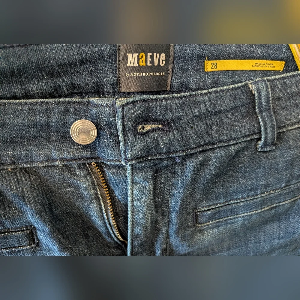 Anthropologie Maeve The Essential Slim High-Rise Straight Blue Jeans Size 28